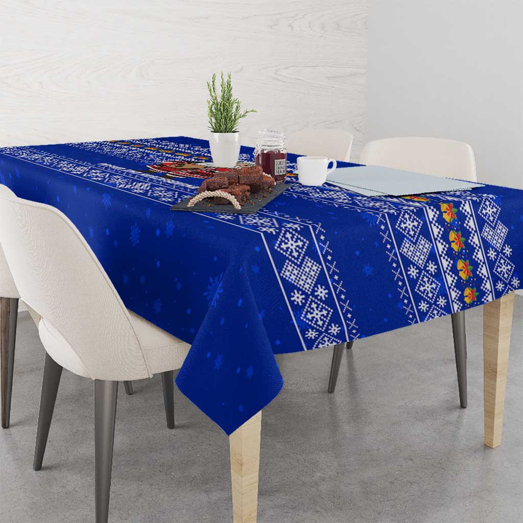Bosnia and Herzegovina Christmas Tablecloth with Santa Playing Traditional Instrument and Blue Snowflake Pattern - Wonder Print Shop
