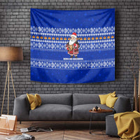 Bosnia and Herzegovina Christmas Tapestry with Santa Playing Traditional Instrument and Blue Snowflake Pattern - Wonder Print Shop