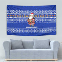 Bosnia and Herzegovina Christmas Tapestry with Santa Playing Traditional Instrument and Blue Snowflake Pattern - Wonder Print Shop
