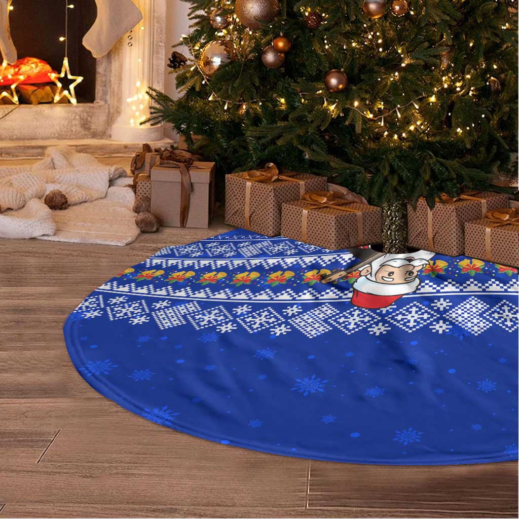 Bosnia and Herzegovina Christmas Tree Skirt with Santa Playing Traditional Instrument and Blue Snowflake Pattern - Wonder Print Shop