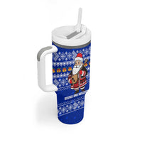 Bosnia and Herzegovina Christmas Tumbler With Handle with Santa Playing Traditional Instrument and Blue Snowflake Pattern - Wonder Print Shop