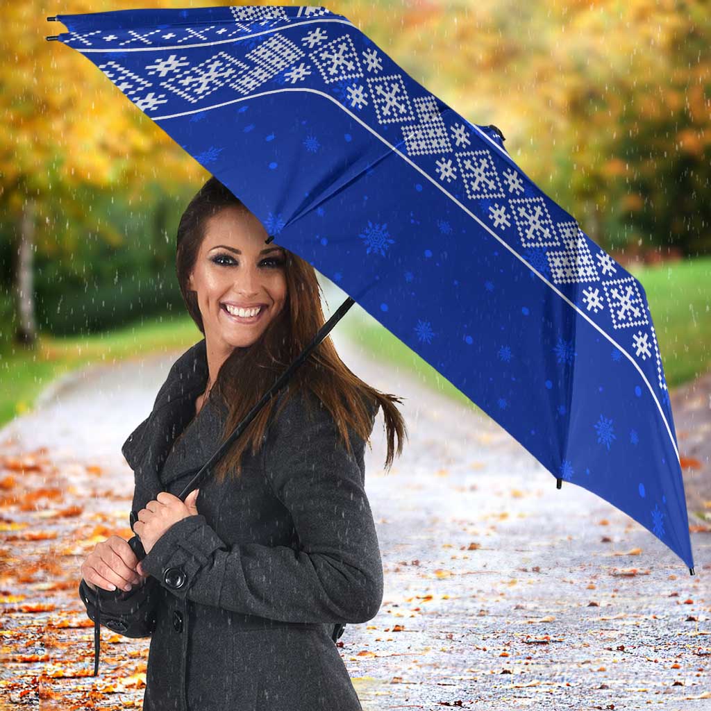 Bosnia and Herzegovina Christmas Umbrella with Santa Playing Traditional Instrument and Blue Snowflake Pattern - Wonder Print Shop