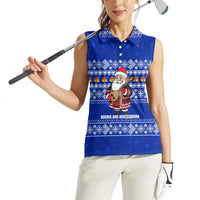 Bosnia and Herzegovina Christmas Women Sleeveless Polo Shirt with Santa Playing Traditional Instrument and Blue Snowflake Pattern - Wonder Print Shop