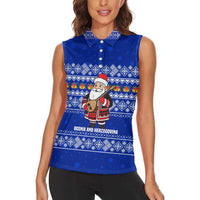 Bosnia and Herzegovina Christmas Women Sleeveless Polo Shirt with Santa Playing Traditional Instrument and Blue Snowflake Pattern - Wonder Print Shop
