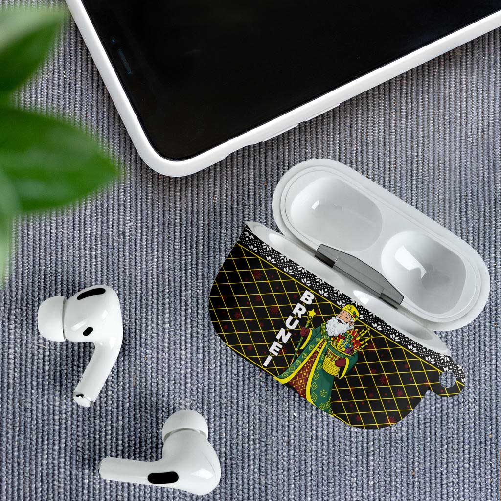 Brunei Christmas AirPods Case with Traditional Santa Gift Basket and Black Yellow Red Holiday Pattern - Wonder Print Shop