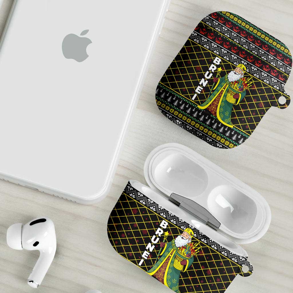 Brunei Christmas AirPods Case with Traditional Santa Gift Basket and Black Yellow Red Holiday Pattern - Wonder Print Shop
