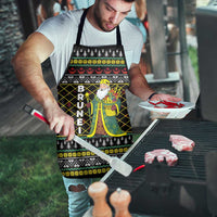 Brunei Christmas Apron with Traditional Santa Gift Basket and Black Yellow Red Holiday Pattern - Wonder Print Shop