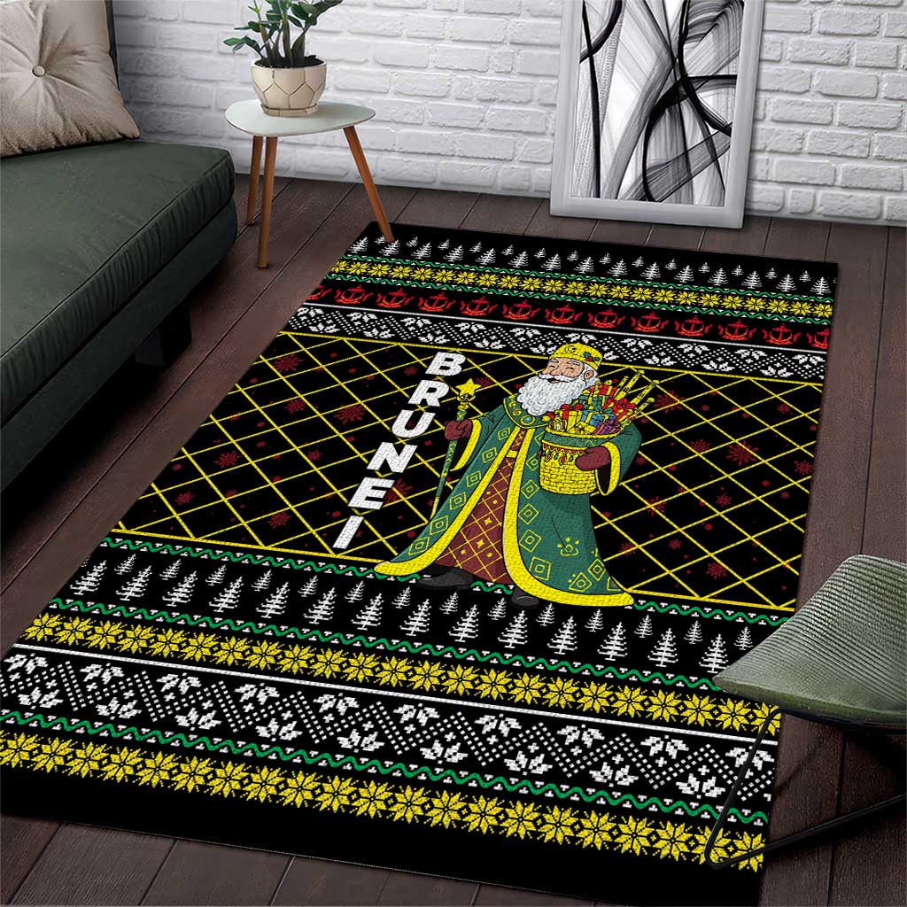 Brunei Christmas Area Rug with Traditional Santa Gift Basket and Black Yellow Red Holiday Pattern - Wonder Print Shop