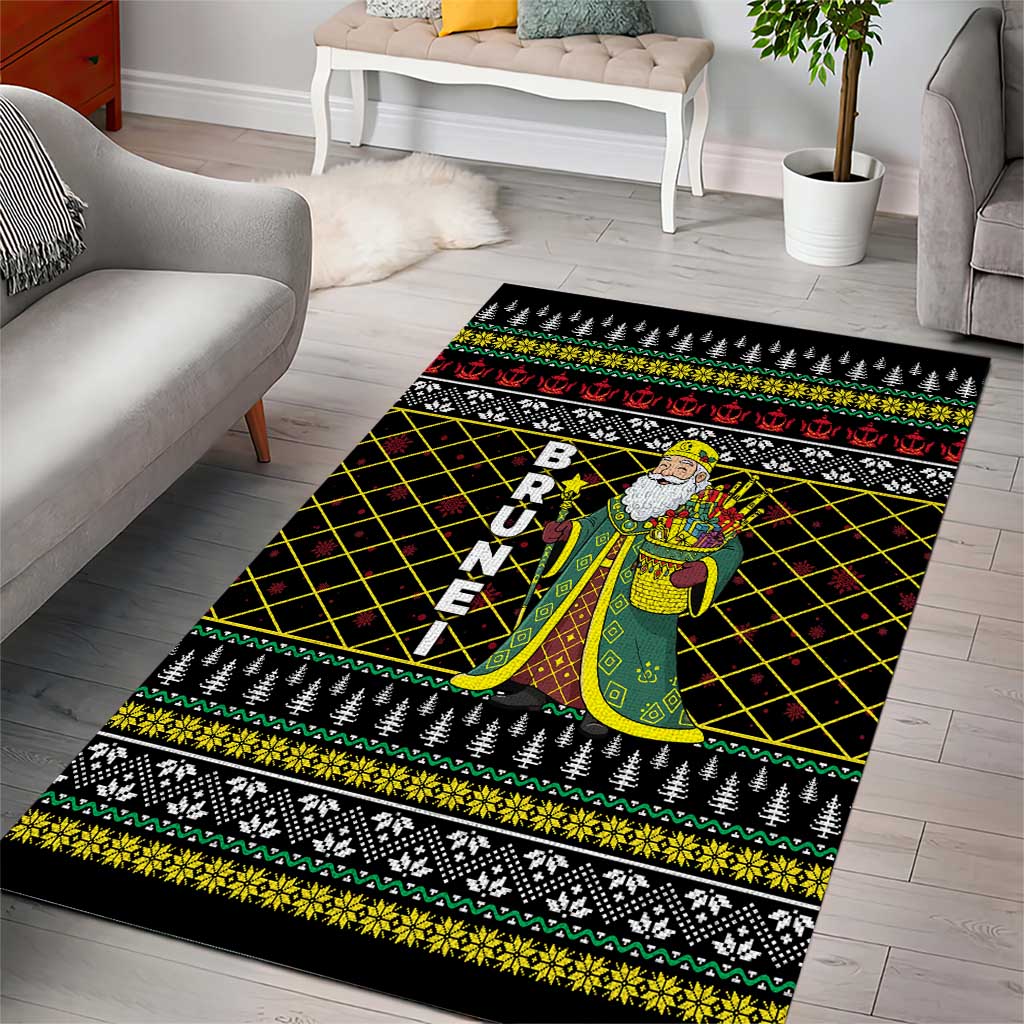 Brunei Christmas Area Rug with Traditional Santa Gift Basket and Black Yellow Red Holiday Pattern - Wonder Print Shop