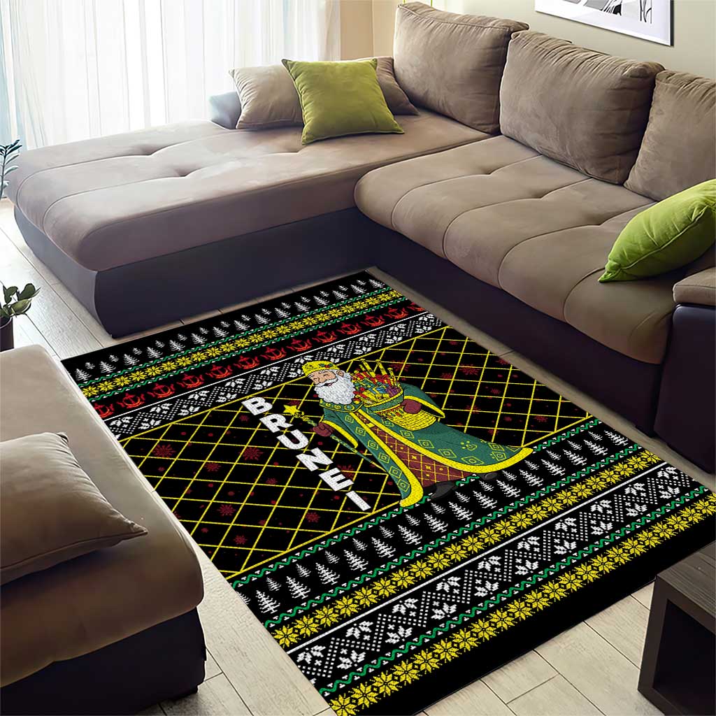 Brunei Christmas Area Rug with Traditional Santa Gift Basket and Black Yellow Red Holiday Pattern - Wonder Print Shop