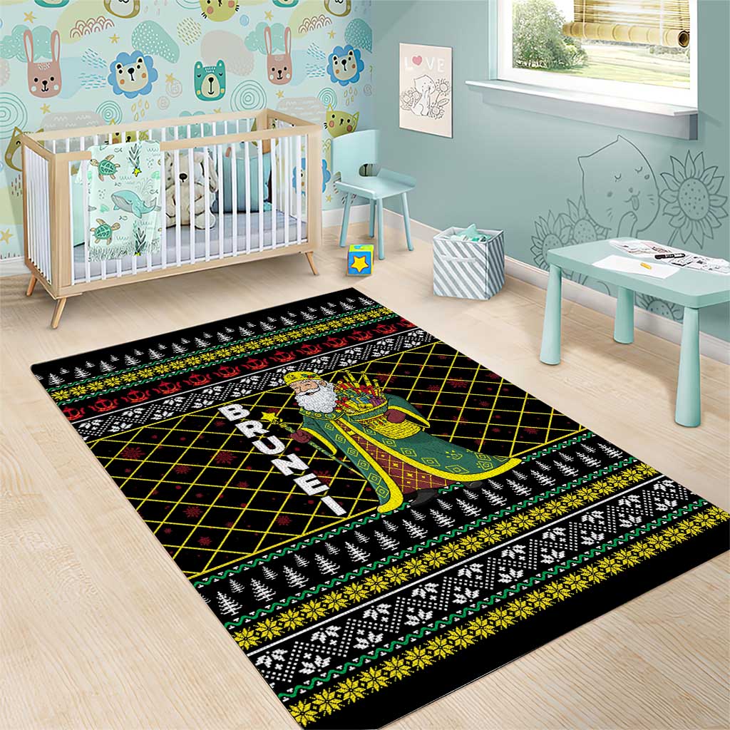 Brunei Christmas Area Rug with Traditional Santa Gift Basket and Black Yellow Red Holiday Pattern - Wonder Print Shop