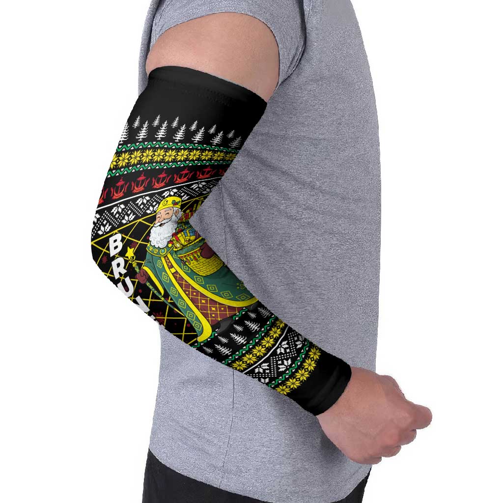 Brunei Christmas Arm Sleeves with Traditional Santa Gift Basket and Black Yellow Red Holiday Pattern - Wonder Print Shop