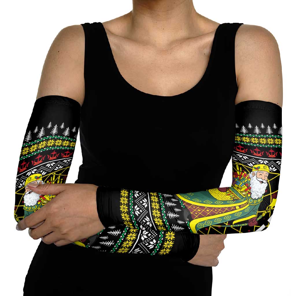 Brunei Christmas Arm Sleeves with Traditional Santa Gift Basket and Black Yellow Red Holiday Pattern - Wonder Print Shop