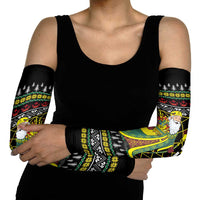 Brunei Christmas Arm Sleeves with Traditional Santa Gift Basket and Black Yellow Red Holiday Pattern - Wonder Print Shop