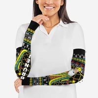 Brunei Christmas Arm Sleeves with Traditional Santa Gift Basket and Black Yellow Red Holiday Pattern - Wonder Print Shop