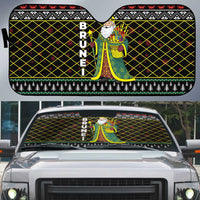 Brunei Christmas Auto Sun Shade with Traditional Santa Gift Basket and Black Yellow Red Holiday Pattern - Wonder Print Shop