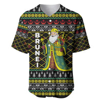 Brunei Christmas Baseball Jersey with Traditional Santa Gift Basket and Black Yellow Red Holiday Pattern - Wonder Print Shop