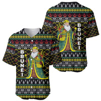Brunei Christmas Baseball Jersey with Traditional Santa Gift Basket and Black Yellow Red Holiday Pattern - Wonder Print Shop