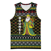 Brunei Christmas Basketball Jersey with Traditional Santa Gift Basket and Black Yellow Red Holiday Pattern - Wonder Print Shop