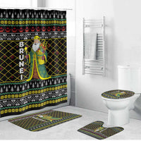 Brunei Christmas Bathroom Set with Traditional Santa Gift Basket and Black Yellow Red Holiday Pattern - Wonder Print Shop