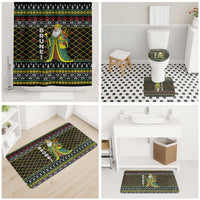 Brunei Christmas Bathroom Set with Traditional Santa Gift Basket and Black Yellow Red Holiday Pattern - Wonder Print Shop