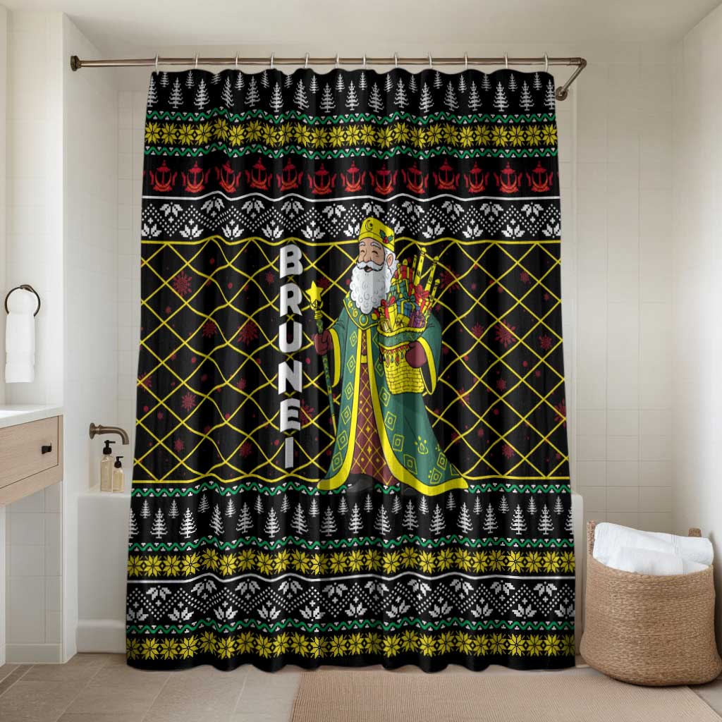 Brunei Christmas Bathroom Set with Traditional Santa Gift Basket and Black Yellow Red Holiday Pattern - Wonder Print Shop