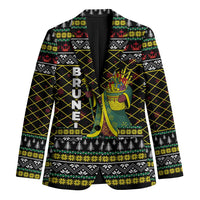 Brunei Christmas Blazer with Traditional Santa Gift Basket and Black Yellow Red Holiday Pattern - Wonder Print Shop