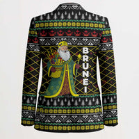 Brunei Christmas Blazer with Traditional Santa Gift Basket and Black Yellow Red Holiday Pattern - Wonder Print Shop