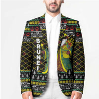 Brunei Christmas Blazer with Traditional Santa Gift Basket and Black Yellow Red Holiday Pattern - Wonder Print Shop