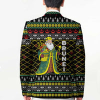 Brunei Christmas Blazer with Traditional Santa Gift Basket and Black Yellow Red Holiday Pattern - Wonder Print Shop