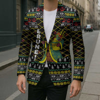 Brunei Christmas Blazer with Traditional Santa Gift Basket and Black Yellow Red Holiday Pattern - Wonder Print Shop