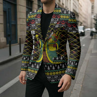 Brunei Christmas Blazer with Traditional Santa Gift Basket and Black Yellow Red Holiday Pattern - Wonder Print Shop