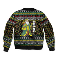 Brunei Christmas Bomber Jacket with Traditional Santa Gift Basket and Black Yellow Red Holiday Pattern - Wonder Print Shop