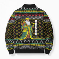 Brunei Christmas Bomber Puffer Jacket with Traditional Santa Gift Basket and Black Yellow Red Holiday Pattern - Wonder Print Shop