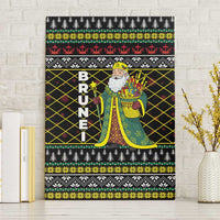 Brunei Christmas Canvas Wall Art with Traditional Santa Gift Basket and Black Yellow Red Holiday Pattern - Wonder Print Shop