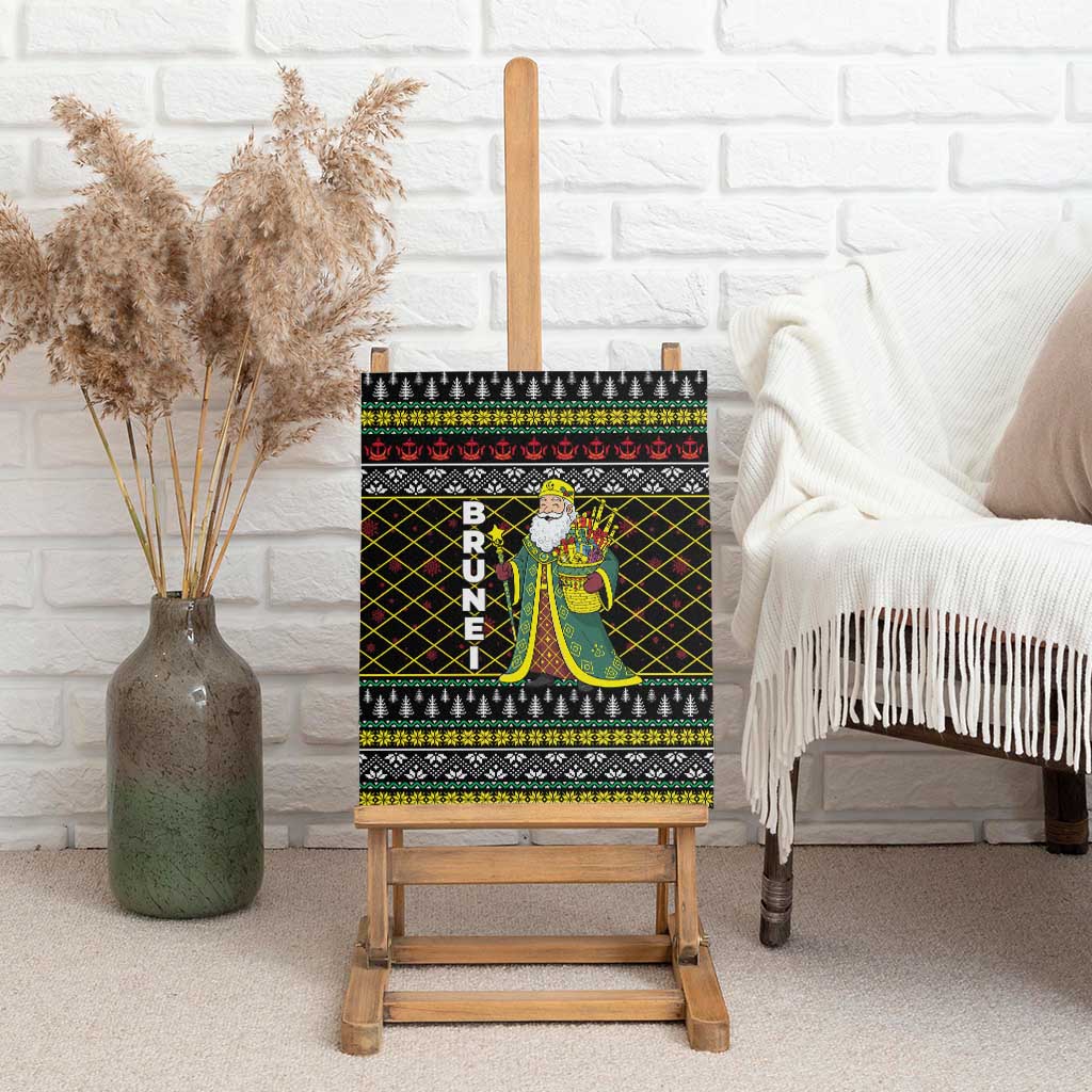 Brunei Christmas Canvas Wall Art with Traditional Santa Gift Basket and Black Yellow Red Holiday Pattern - Wonder Print Shop