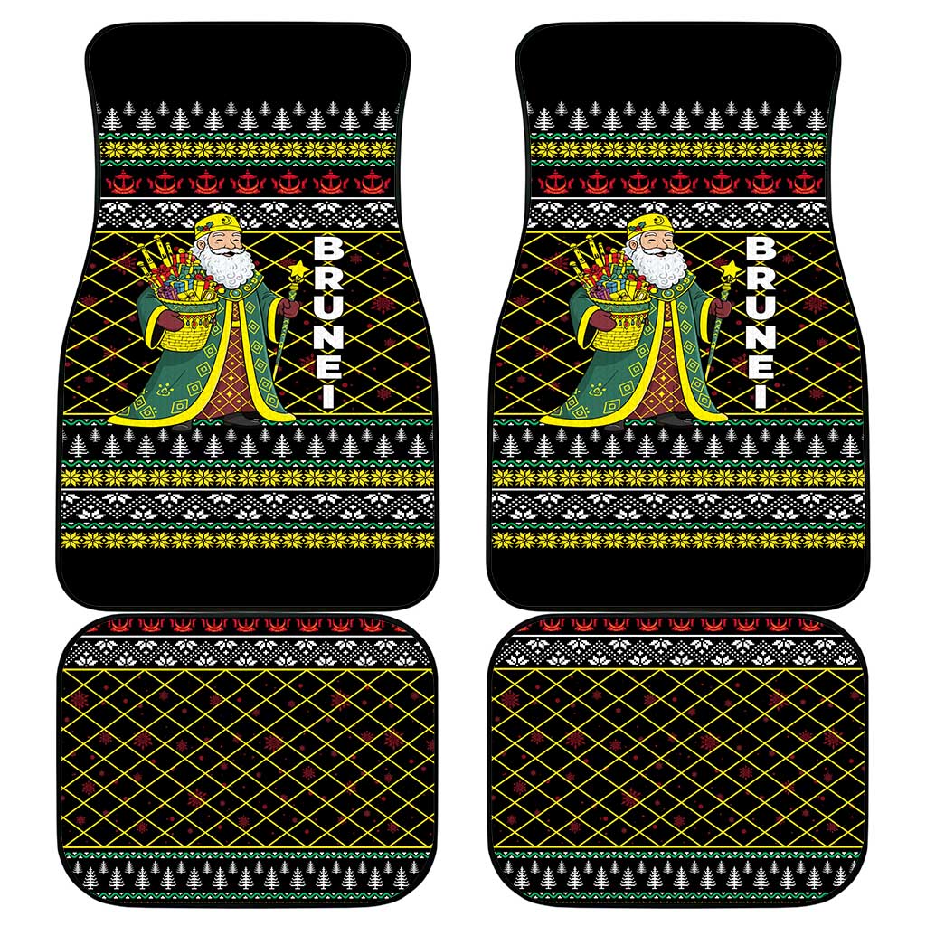 Brunei Christmas Car Mats with Traditional Santa Gift Basket and Black Yellow Red Holiday Pattern - Wonder Print Shop