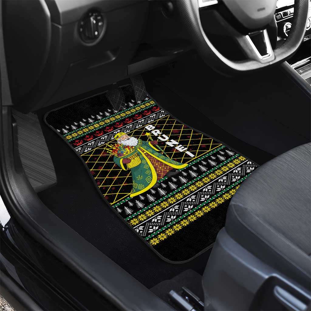 Brunei Christmas Car Mats with Traditional Santa Gift Basket and Black Yellow Red Holiday Pattern - Wonder Print Shop