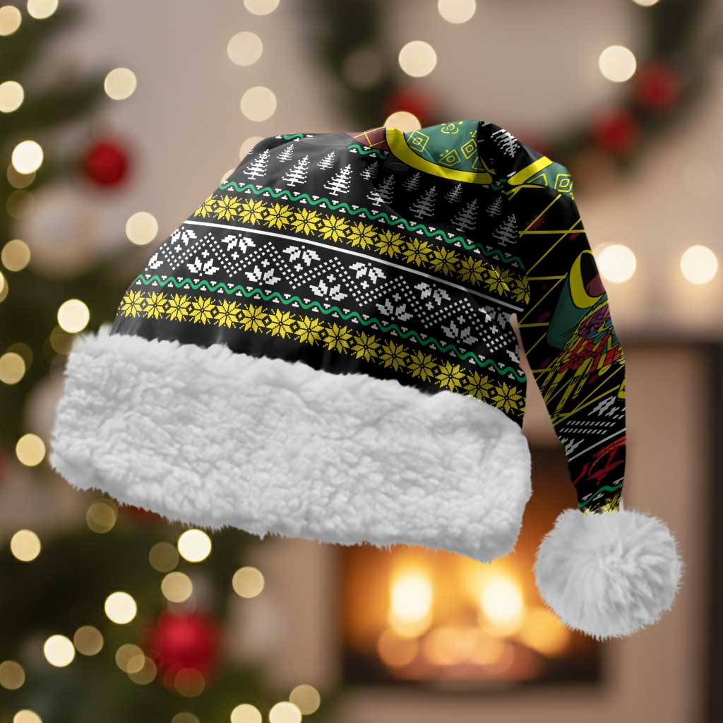 Brunei Christmas Santa Hat with Traditional Santa Gift Basket and Black Yellow Red Holiday Pattern - Wonder Print Shop