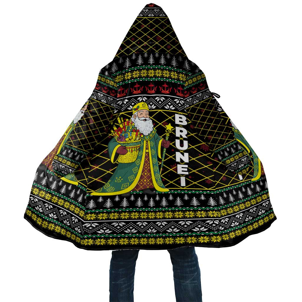 Brunei Christmas Cloak with Traditional Santa Gift Basket and Black Yellow Red Holiday Pattern - Wonder Print Shop