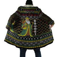 Brunei Christmas Cloak with Traditional Santa Gift Basket and Black Yellow Red Holiday Pattern - Wonder Print Shop