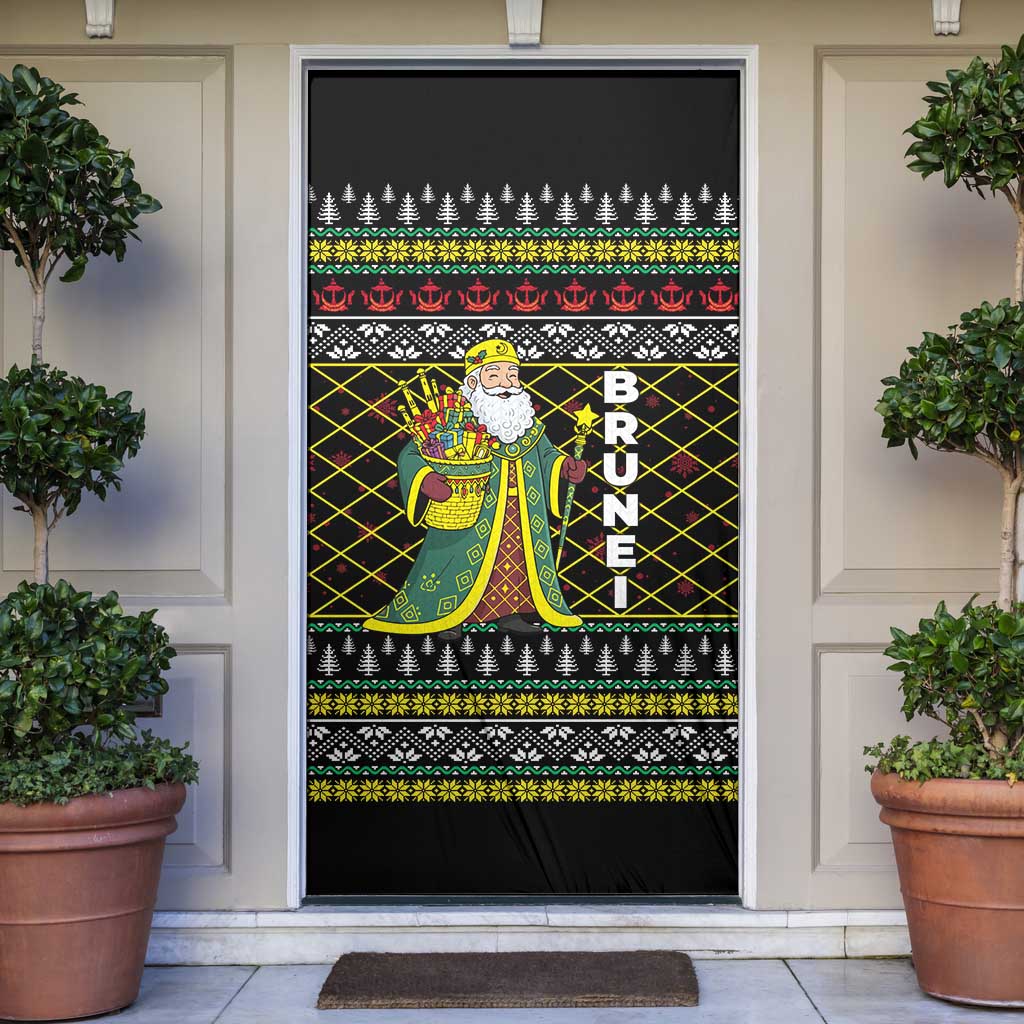 Brunei Christmas Door Cover with Traditional Santa Gift Basket and Black Yellow Red Holiday Pattern - Wonder Print Shop