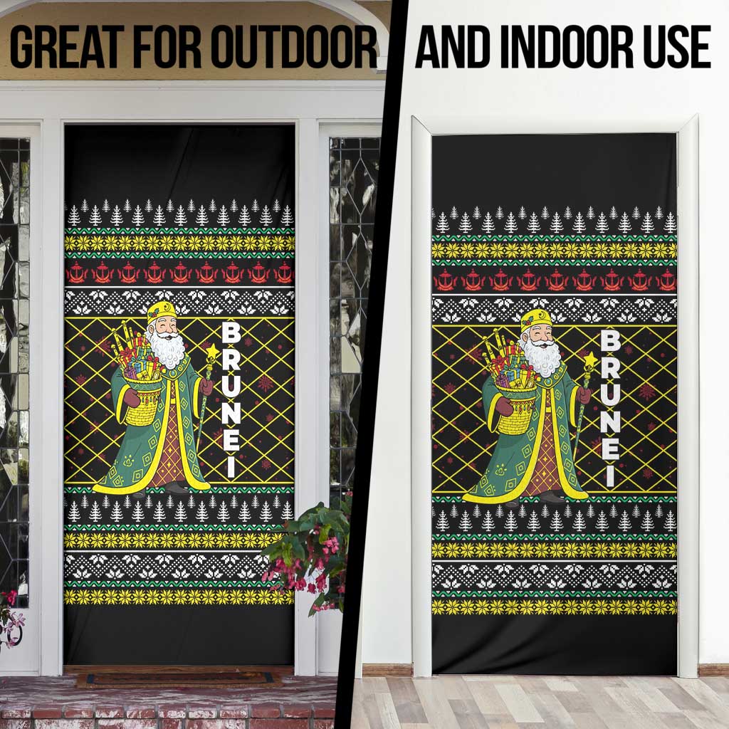 Brunei Christmas Door Cover with Traditional Santa Gift Basket and Black Yellow Red Holiday Pattern - Wonder Print Shop