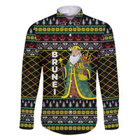 Brunei Christmas Family Matching Long Sleeve Bodycon Dress and Hawaiian Shirt with Traditional Santa Gift Basket and Black Yellow Red Holiday Pattern - Wonder Print Shop