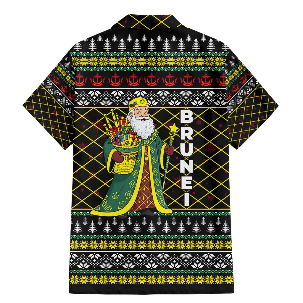 Brunei Christmas Family Matching Mermaid Dress and Hawaiian Shirt with Traditional Santa Gift Basket and Black Yellow Red Holiday Pattern - Wonder Print Shop