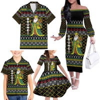 Brunei Christmas Family Matching Off The Shoulder Long Sleeve Dress and Hawaiian Shirt with Traditional Santa Gift Basket and Black Yellow Red Holiday Pattern - Wonder Print Shop