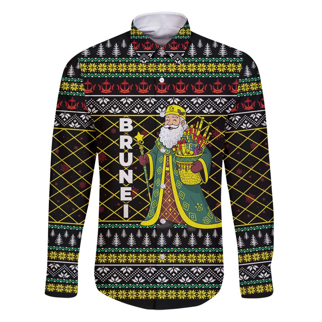 Brunei Christmas Family Matching Puletasi and Hawaiian Shirt with Traditional Santa Gift Basket and Black Yellow Red Holiday Pattern - Wonder Print Shop