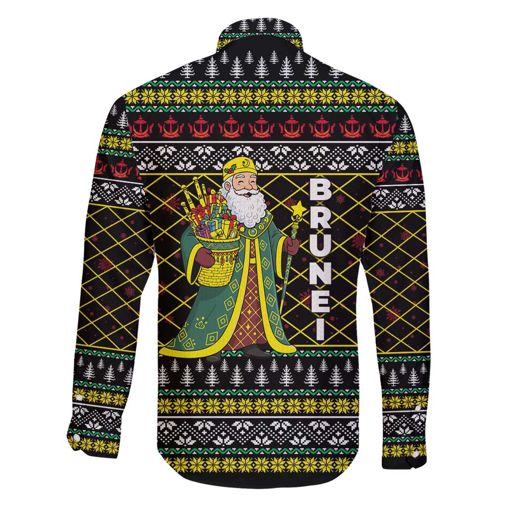 Brunei Christmas Family Matching Short Sleeve Bodycon Dress and Hawaiian Shirt with Traditional Santa Gift Basket and Black Yellow Red Holiday Pattern - Wonder Print Shop