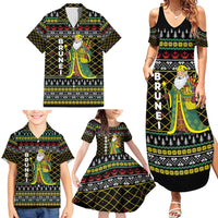 Brunei Christmas Family Matching Summer Maxi Dress and Hawaiian Shirt with Traditional Santa Gift Basket and Black Yellow Red Holiday Pattern - Wonder Print Shop