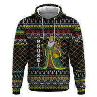 Brunei Christmas Hoodie with Traditional Santa Gift Basket and Black Yellow Red Holiday Pattern - Wonder Print Shop